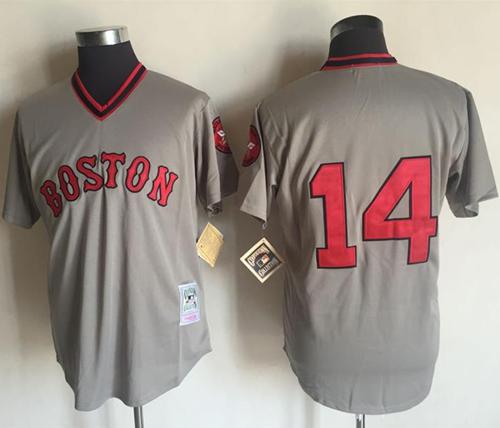 Mitchell and Ness 1975 Red Sox #14 Jim Rice Grey Stitched Throwback MLB Jersey - Click Image to Close